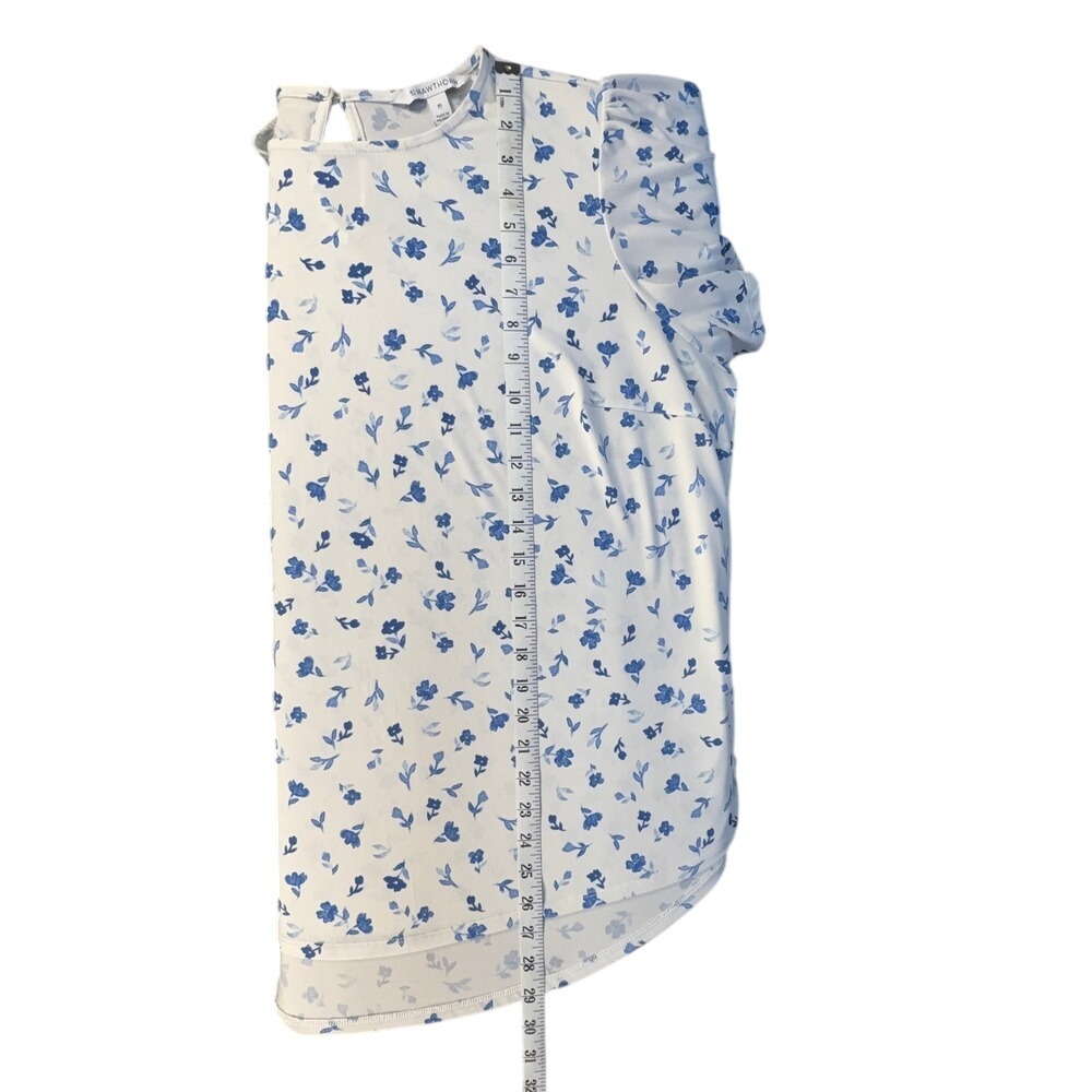 41 Hawthorn Blouse Womens 2X White Blue Floral Flutter Sleeve Keyhole Back Top - Picture 7 of 7